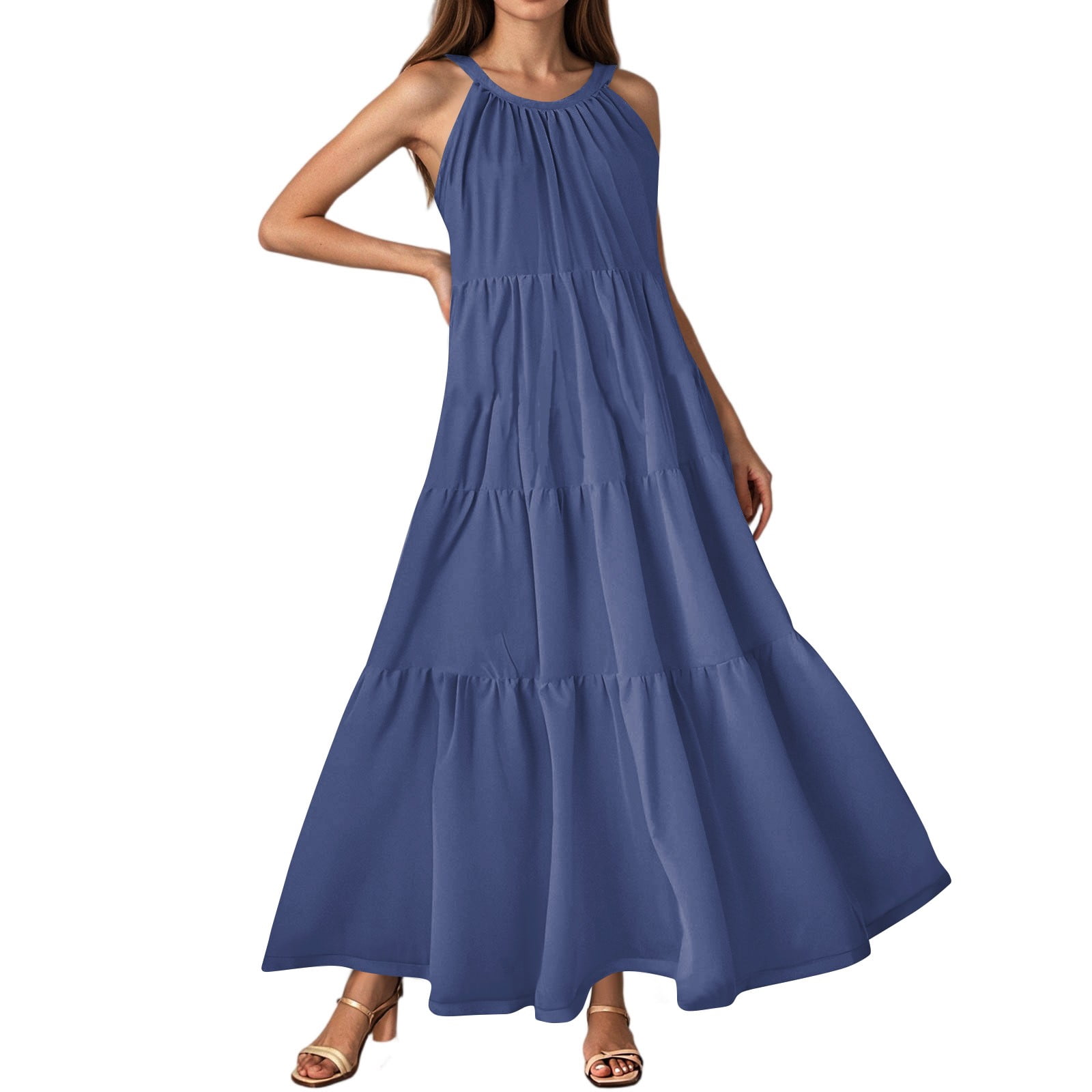 chinese dress ladies Wedtrend Women Dusty Blue Bridesmaid Dress A-Line Spaghetti Straps Tiered Floor Length Tulle Prom Dress, Dusty Blue / US2 main image 0