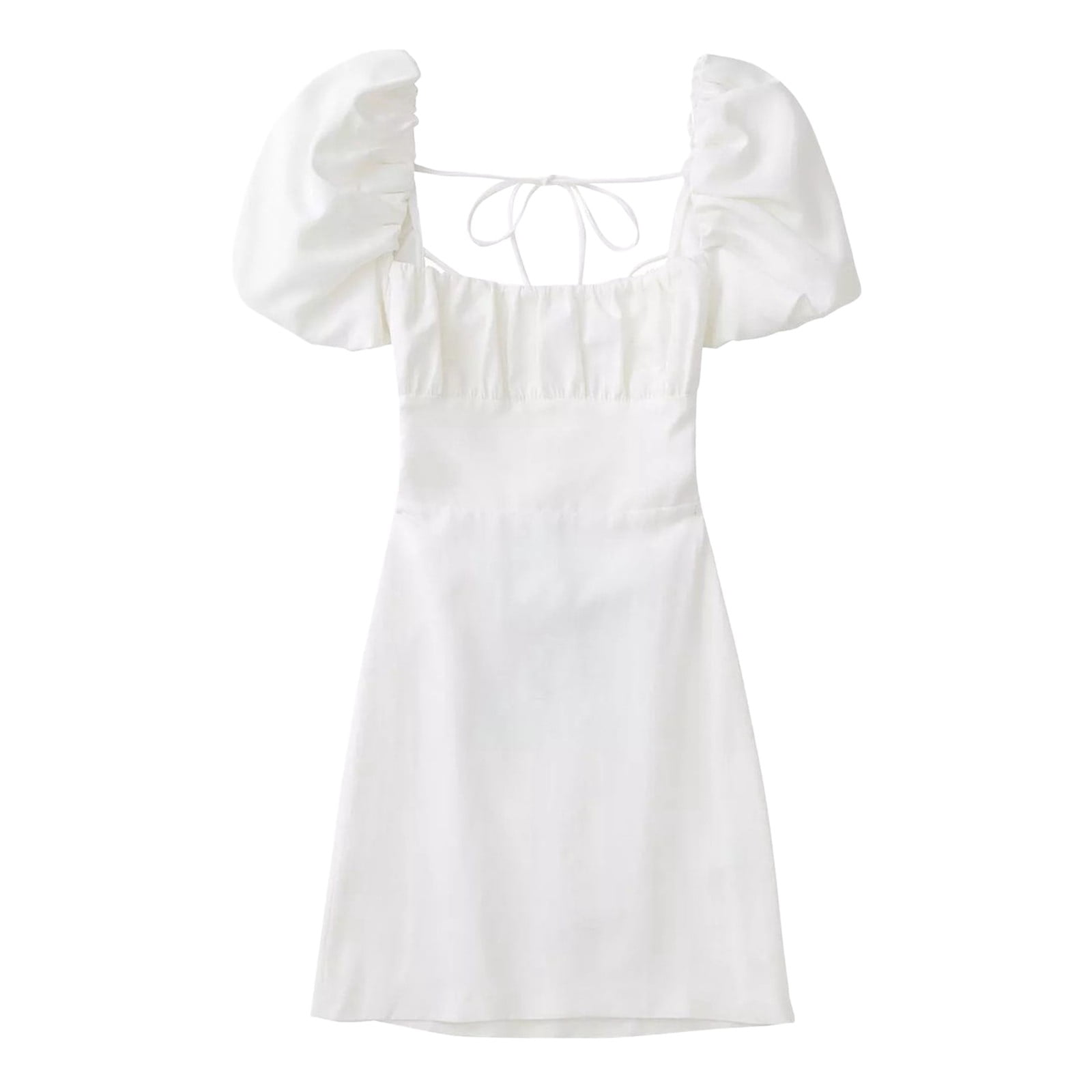 Graduation Dress Square Neck Bubble Sleeve Shrink Pleated Chest Strapless  Doll Swing Maxi Dress White S - Walmart.com