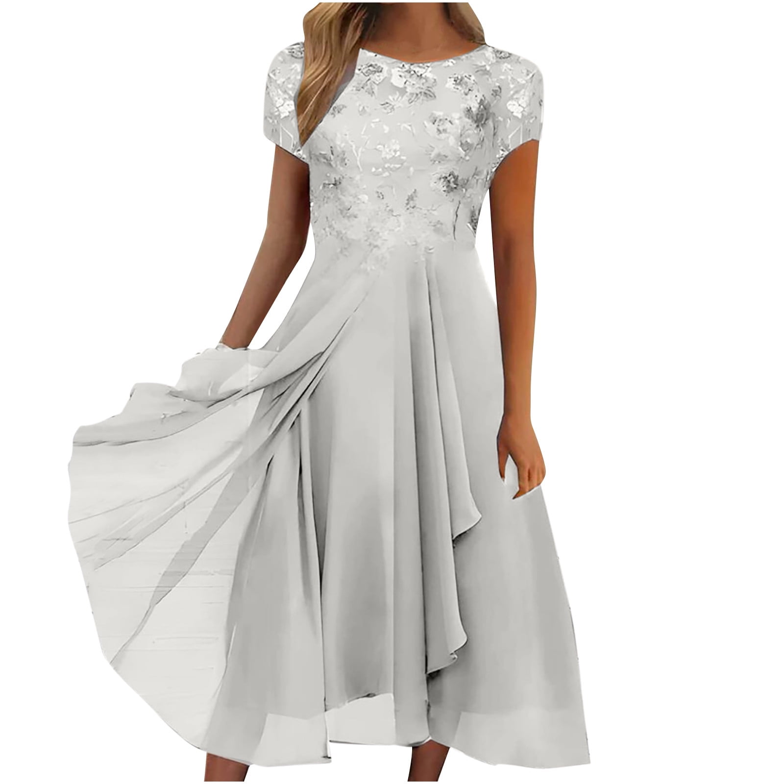 Graduation Dresses For Women 2023 Wedding Guest, Women Sexy Solid Short  Sleeve Round Neck Lace Chiffon Mesh Waist Party Dresses White L -  Walmart.com