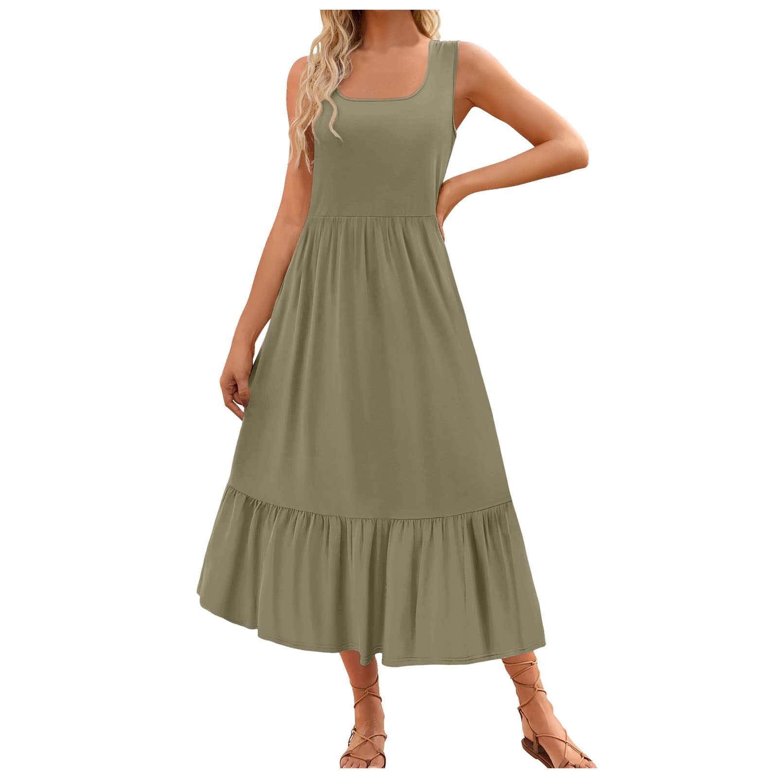 Graduation Dresses For Women 2024 Elegant Summer Sleeveless Dress Square  Neck Pleated Swing Casual Maxi Dresses With Pockets Floral Dress -  Walmart.com