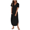 thumbnail image 1 of Graduation Dresses For Women 2024 Midi T Shirt Dress Short Sleeve V Neck Solid Long Dress Side Split Casual Dresses With Pockets Flowy Dresses, 1 of 6