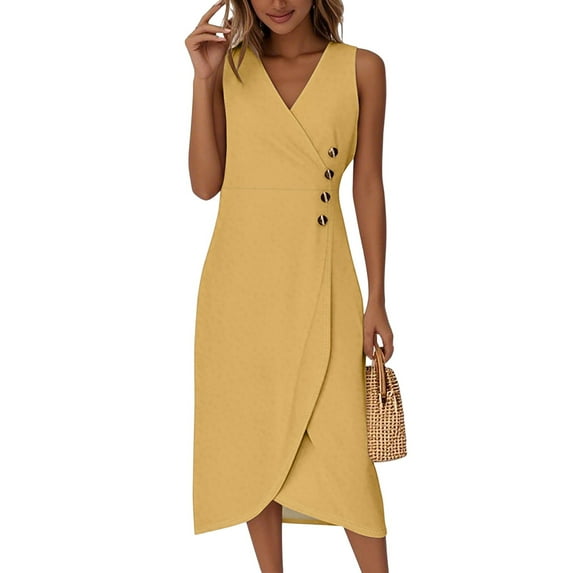Graduation Dresses For Women 2024, Tank Dresses Casual Wrap V Neck Sleeveless Boho Dress Chiffon Maternity Dresses Formal Gowns And Evening Dresses Petite Church Dresses (M, Yellow) ZMTing