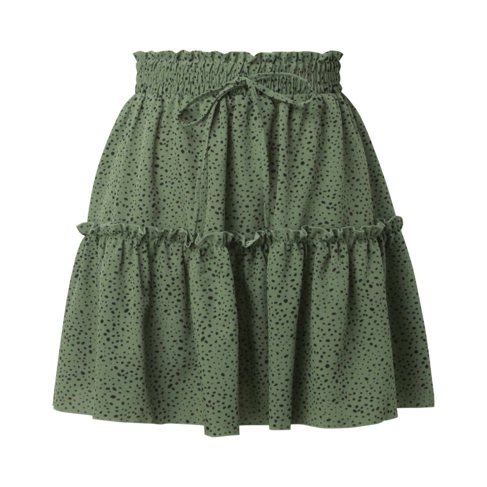Women's High Waist Floral Ruffle Mini Skirt - Summer Swing Skirt In Green Dot, Medium