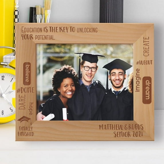Graduation Education Is The Key To Unlocking Your Potential Personalized Wooden Frame-10" x 8" Brown Horizontal