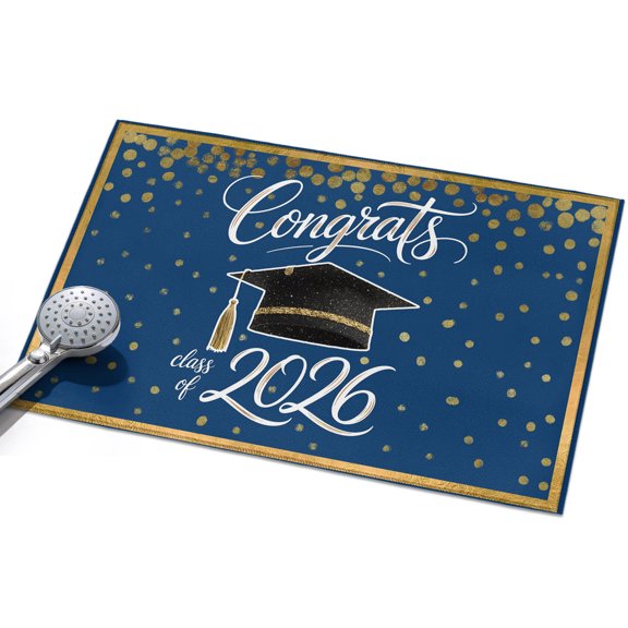 Graduation Entryway Rug 2x3ft Washable Non Slip Bathroom Rug Low Pile Indoor Floor Front Door Mat Abstract Polka Dot Graduation Cap Blue Rectangle Area Rugs Carpet for Kitchen Office Dining Room Home