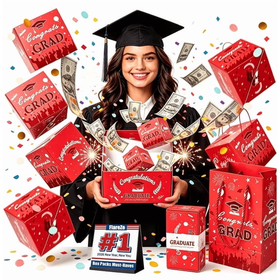 Graduation Exploding Money Gift Box, Pop Up Surprise Confetti Box with Bouncy Balls, Class of 2026 Graduation Gift Red