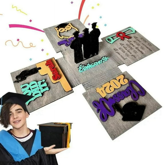 Graduation Explosions Box Bachelor Hat Shape Gift Packing Wooden Boxes 2024 Congratulation Grad Party Favors Decoration
