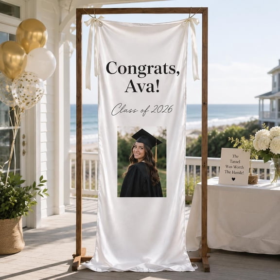 Graduation Fabric Welcome Banner, Personalized Class Of 2026 Photo Backdrop, Custom Congrats Grad Sign