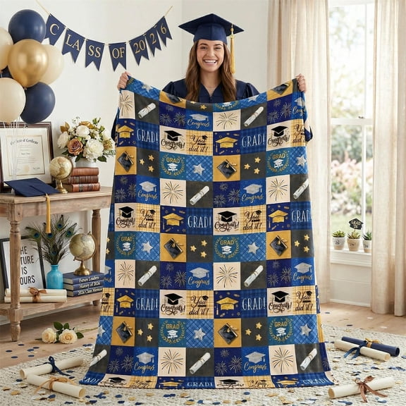 Graduation Flannel Blanket Throw, Plaid Graduation Gift Soft Fuzzy Plush Cozy Fleece Blankets for Her Him, Ideal Gifts for Class of 2026 Graduate, 50x60