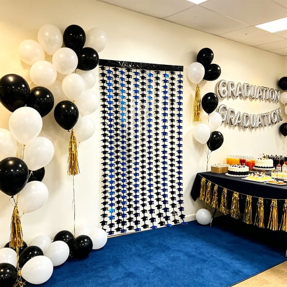 Graduation Foil Fringe Curtain,Class Of 2026 Self Adhesive Metallic Tinsel Backdrop for Grad Party Door Wall Background,Classroom Ceremony and Holiday Scene Layout Decor(Blue,39x79in)