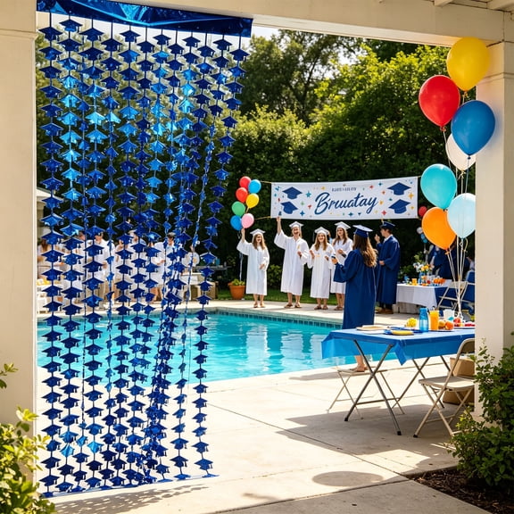 Graduation Foil Fringe Curtains Party Backdrop Streamer Shimmering Door Wall Decor Easy Install Photo Background Reusable Supplies For Graduation Ceremony Party Celebration Events