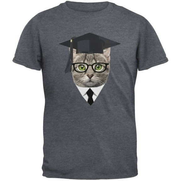 Graduation Funny Cat Dark Heather Adult T-Shirt - Large