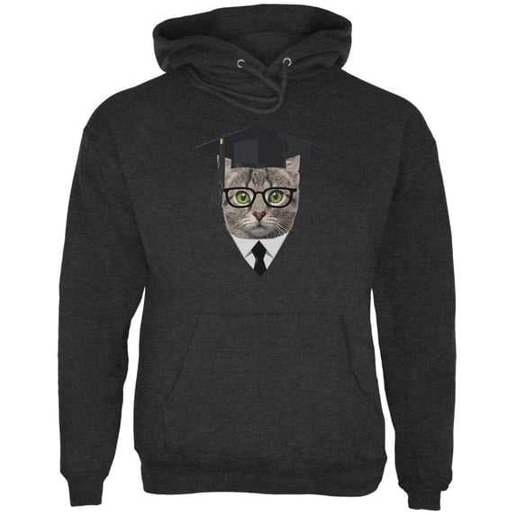 Graduation Funny Cat Mens Hoodie Charcoal Heather LG