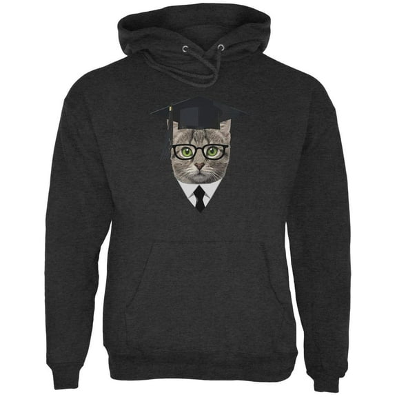 Graduation Funny Cat Mens Hoodie Charcoal Heather MD
