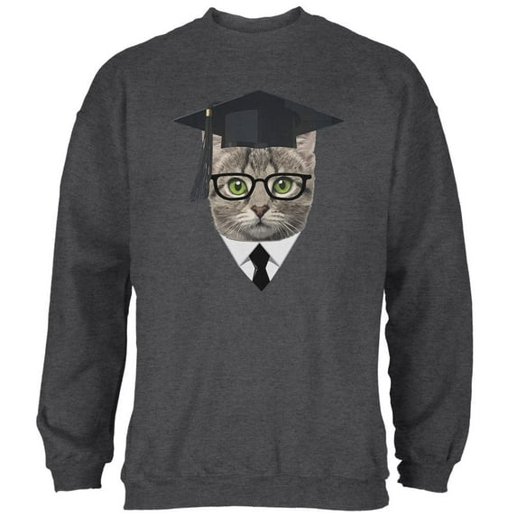Graduation Funny Cat Mens Sweatshirt Deep Heather LG