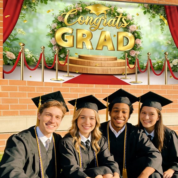 Graduation Garage Door Banner Cover Congrats Grad Large Yard Sign480x210cm Black Gold Photo Booth Background Props for Indoor Outdoor Wall Door House Class Party Decor