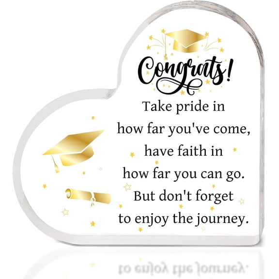 Graduation Gift for Her Him 2026 - Acrylic Heart Graduation Plaque, Congrats Grad Gift for High School College Masters MBA Nurse Graduate, Graduation Decorations Keepsake with Inspirational Quote