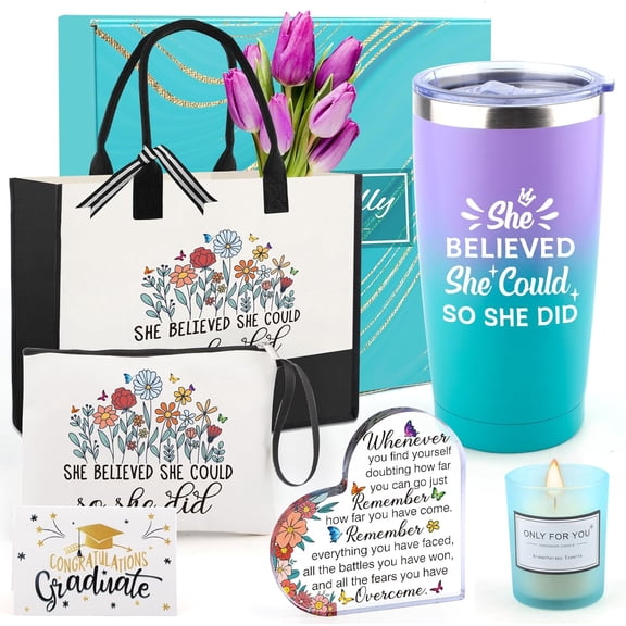 Graduation Gift for Her 2026, Congratulations Gifts for Women She Believed She Could So She Did Canvas Tote Bag Tumbler, Gift for Girl College Master High School phd Inspirational Class of 2026 Gift