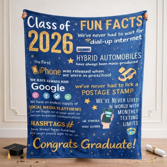 Graduation Gift Blanket Class of 2026 – Fun Fact Throw Blanket 50x 60inch, an interesting and inspirational graduation gift for him or her, a cozy plush blanket suitable for high school graduates