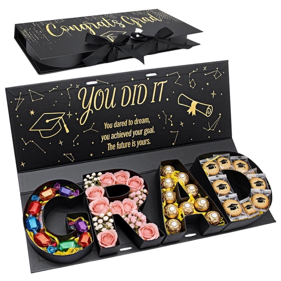 Graduation Gift Box 2026, 1 Pack Gift Packaging Fillable GRAD Letter Shaped Gift Boxes, Wrapping Basket for Graduation Gifts, Snacks, Flowers,DIY Graduation Gift Ideas Boxes