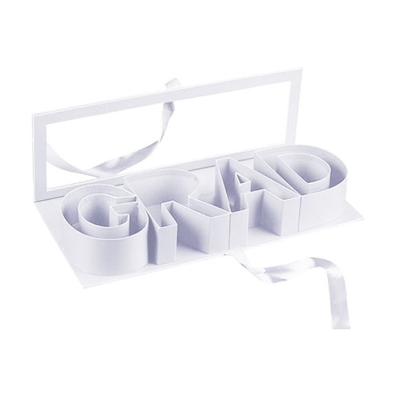 Graduation Gift Box 2026,Creative Gift Packaging ldea Fillable Graduation Letter Shaped Gift Boxes, Wrapping Basket Packaging Boxes,Grad Letter Shaped Fillable Cardboard Tray for All Grades,White