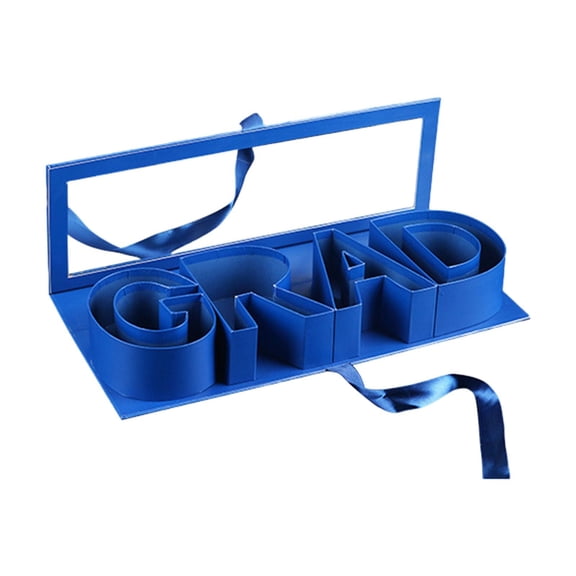 Graduation Gift Box 2026,Creative Gift Packaging ldea Fillable Graduation Letter Shaped Gift Boxes, Wrapping Basket Packaging Boxes,Grad Letter Shaped Fillable Cardboard Tray for All Grades,Blue