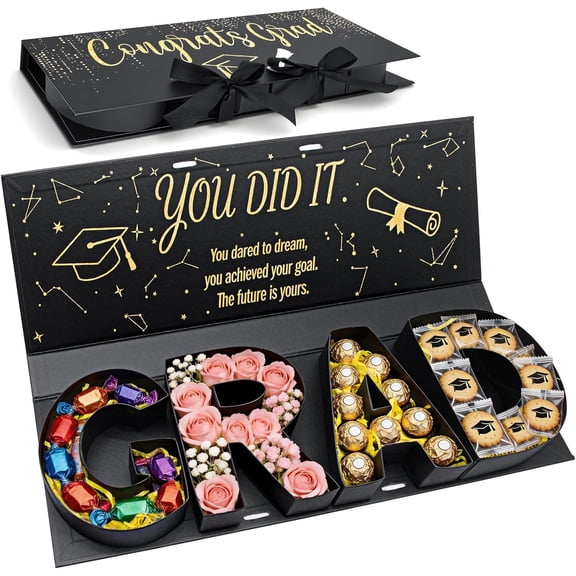 Graduation Gift Box 2026, GRAD Letter Shaped Box for DIY Gifts, Snacks, Flowers, Unique Graduation Surprise Box for Her, College Senior Grad Keepsake, Congrats Gift