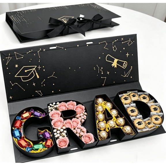 Graduation Gift Box 2026, GRAD Letter Shaped Box for DIY Gifts, Snacks, Flowers, Unique Graduation Surprise Box for Her Him, College Senior Grad Keepsake