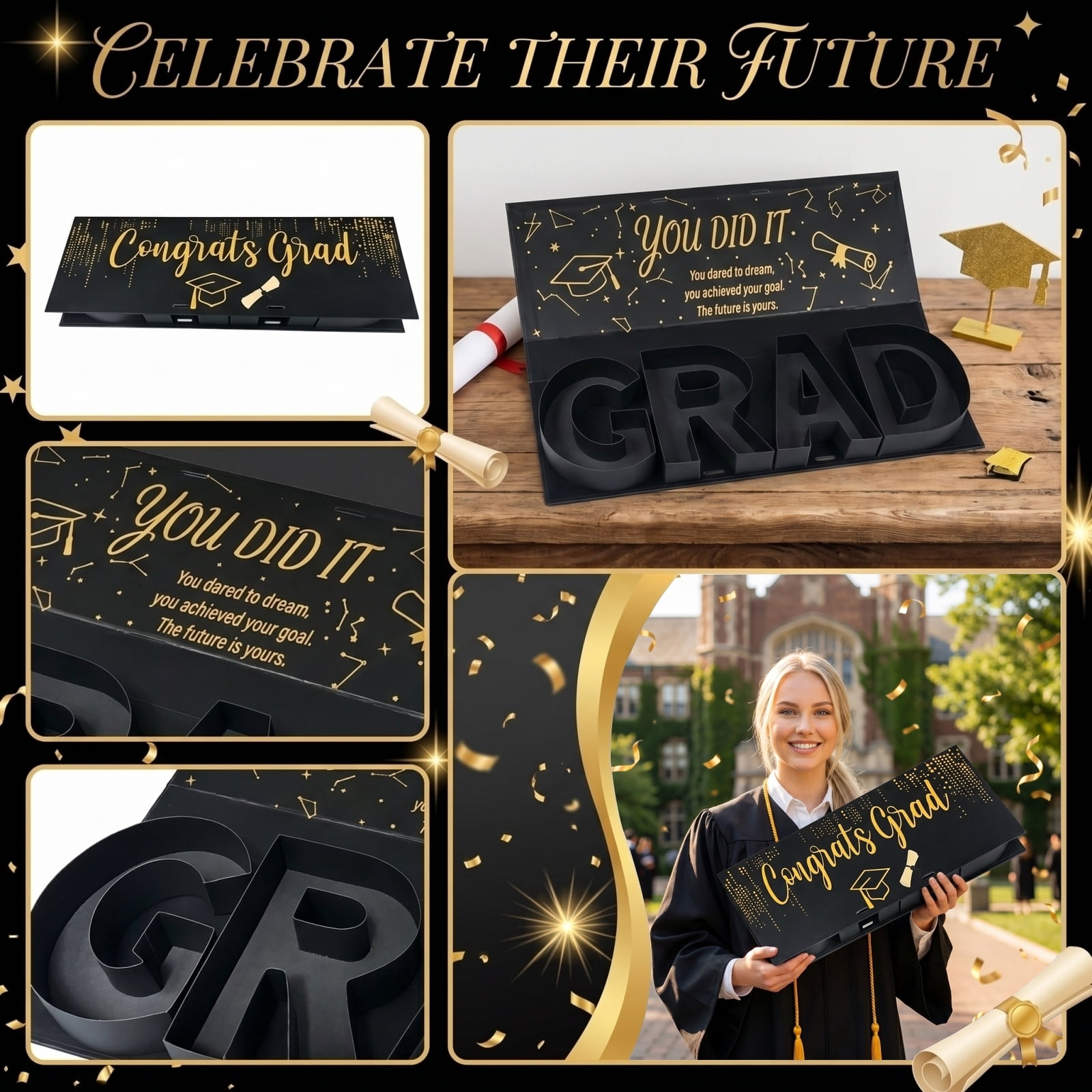Graduation Gift Box 2026,GRAD Letter Shaped Fillable Cardboard Box for ...