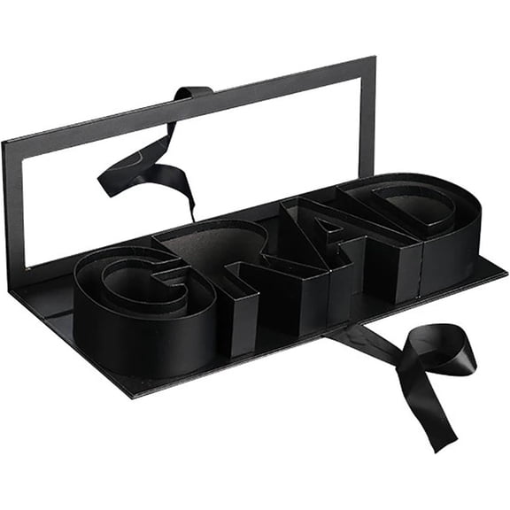 Graduation Gift Box 2026, GRAD Letter Shaped Fillable Cardboard Box for Candies Flowers, Tray Box for Party Supplies(Black)