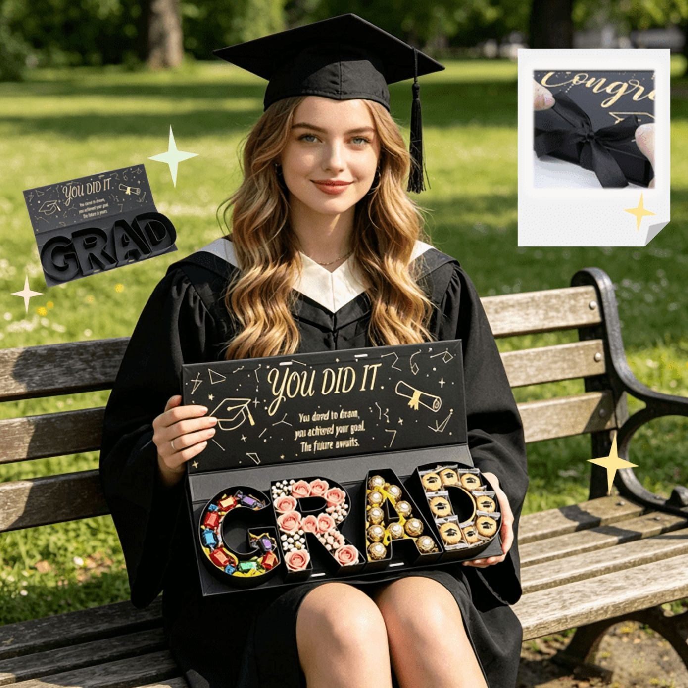 Graduation Gift Box 2026 GRAD Letter Shaped Fillable Cardboard Keepsake ...