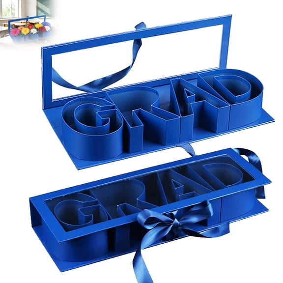 Graduation Gift Box 2026, Grad Box Creative Fillable Cardboard Box 17"x6"x2.6" DIY Graduation Gift Idea Fillable GRAD Letter Shaped Gift Boxes Wrapping Basket Packaging Boxes