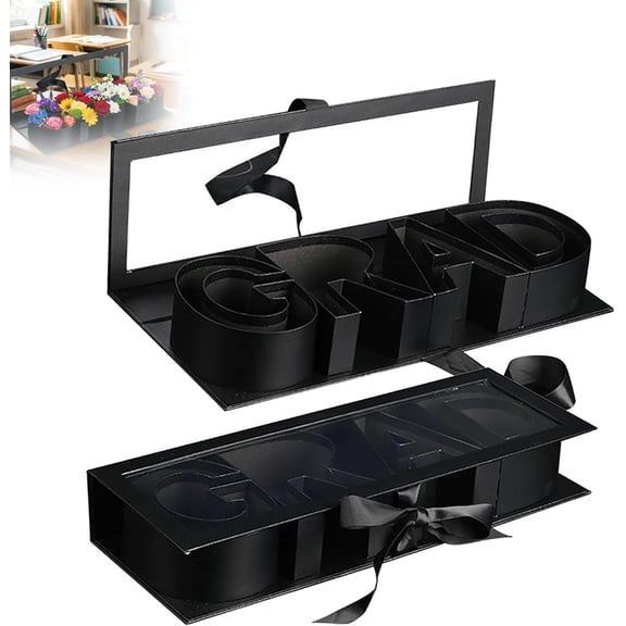 Graduation Gift Box 2026, Grad Letter Shaped Fillable Cardboard Box, Diy Graduation Gift Ideas Tray Boxes for High School College Party Favors, Black (17.12x6.02x2.67in)