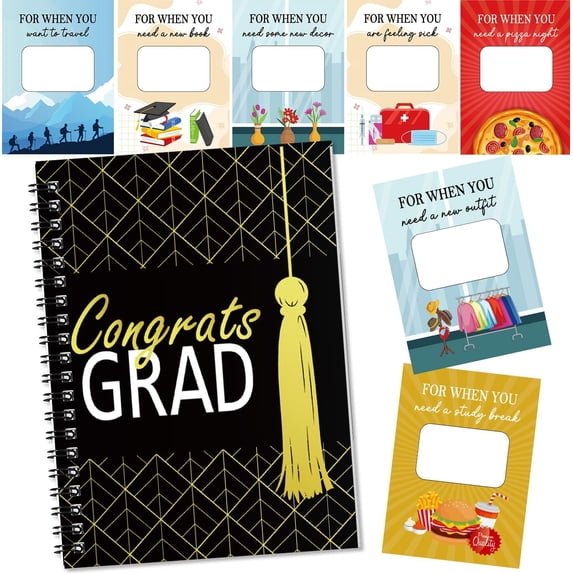 Graduation Gift Card Book 7 x 5 Inch 20 Pages Gift Card Booklet Congrats Grad Organizer Greeting Card College Survival Album Keeper for Graduation Senior Gifts(Black)