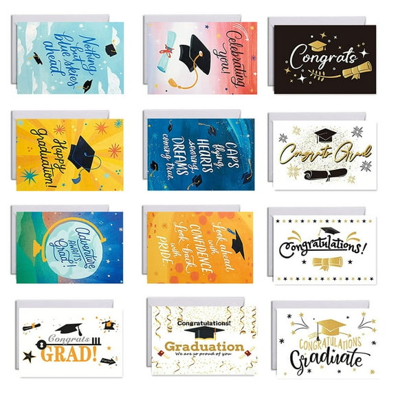 Graduation Gift Card set, with Envelopes, Stickers & Message Inside, Congrats Grad Card for School Graduation Party Supplies