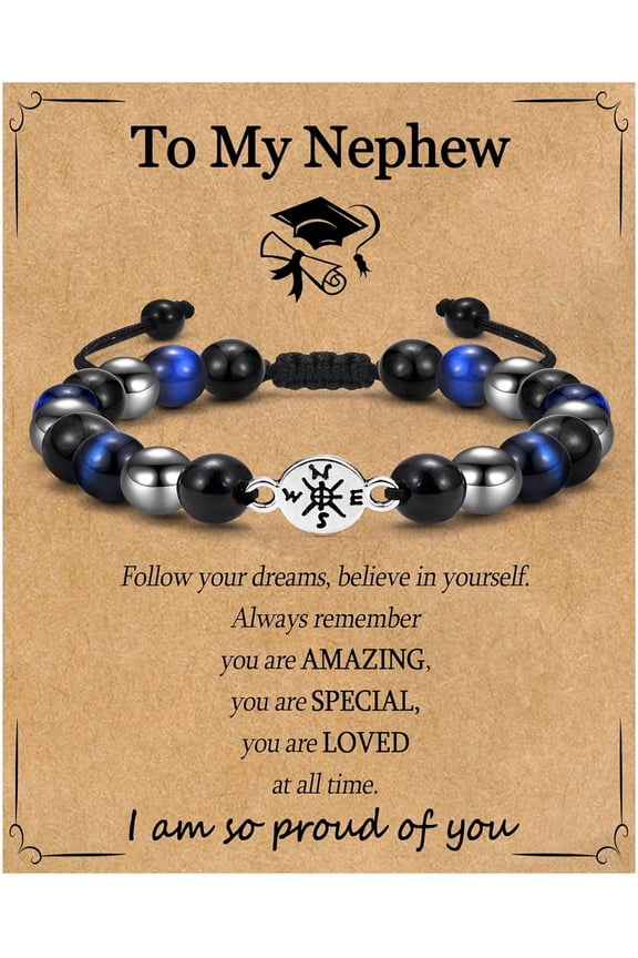 Graduation Gift for Him - Class of 2025 College Masters High School Graduate Inspirational Compass Beads Bracelet Graduation Gifts for Men Son Boyfriend Nephew Senior Students