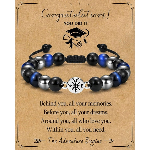 Graduation Gift for Him - Class of 2025 College Masters High School Graduate Inspirational Compass Beads Bracelet Graduation Gifts for Men Son Boyfriend Nephew Senior Students