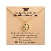 Graduation Gift for Her Compass Necklace - Follow Your Dreams 14K Gold Plated Cubic Zirconia North Star Pendant Jewelry for Women with Congratulations Card and Velvet Gift Pouch