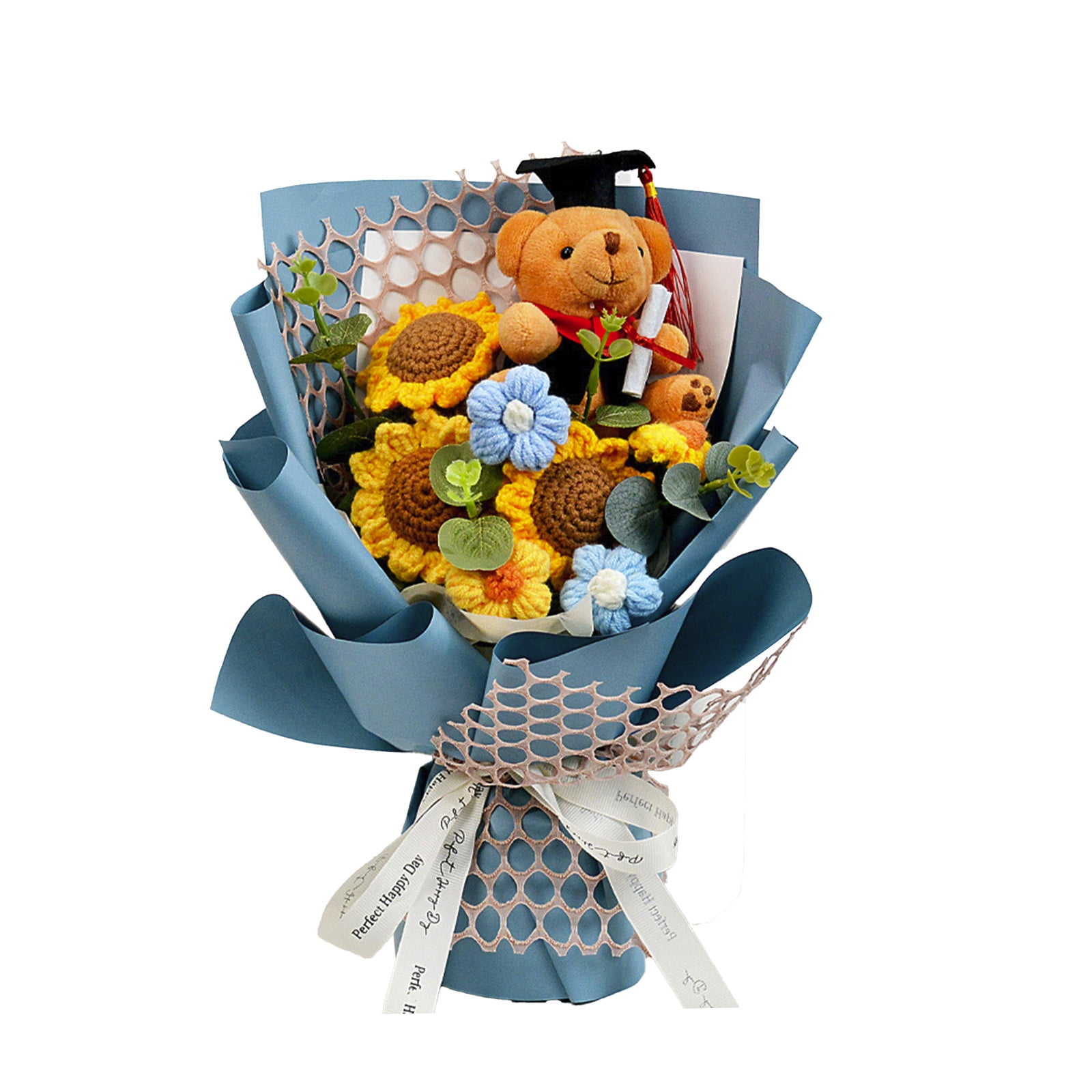 Graduation Gift Crochet Flowers Bouquet, Handmade Flower Animal ...