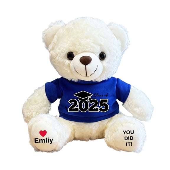 Graduation Gift Custom Teddy Bear – Blue Shirt Stuffed Plush with Graduate’s Name and Year, Personalized Keepsake for High School or College Grad 2025