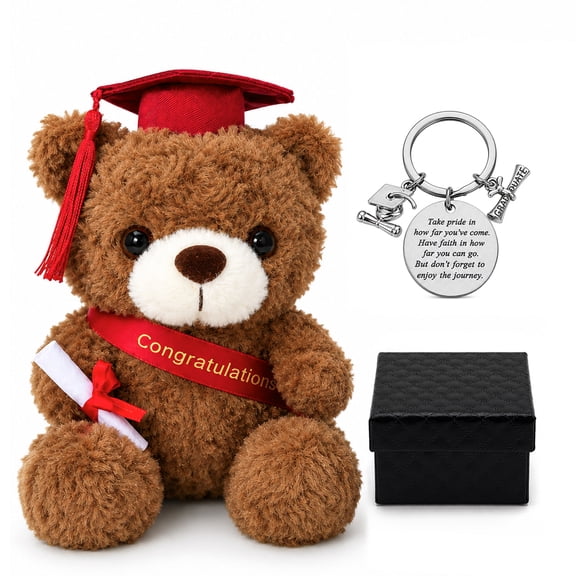 Graduation Gift Graduation Bear Inspirational Keychain for Middle High School University College Graduates Red