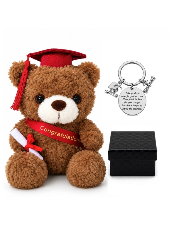 Graduation Gift Graduation Bear Inspirational Keychain for Middle High School University College Graduates Red