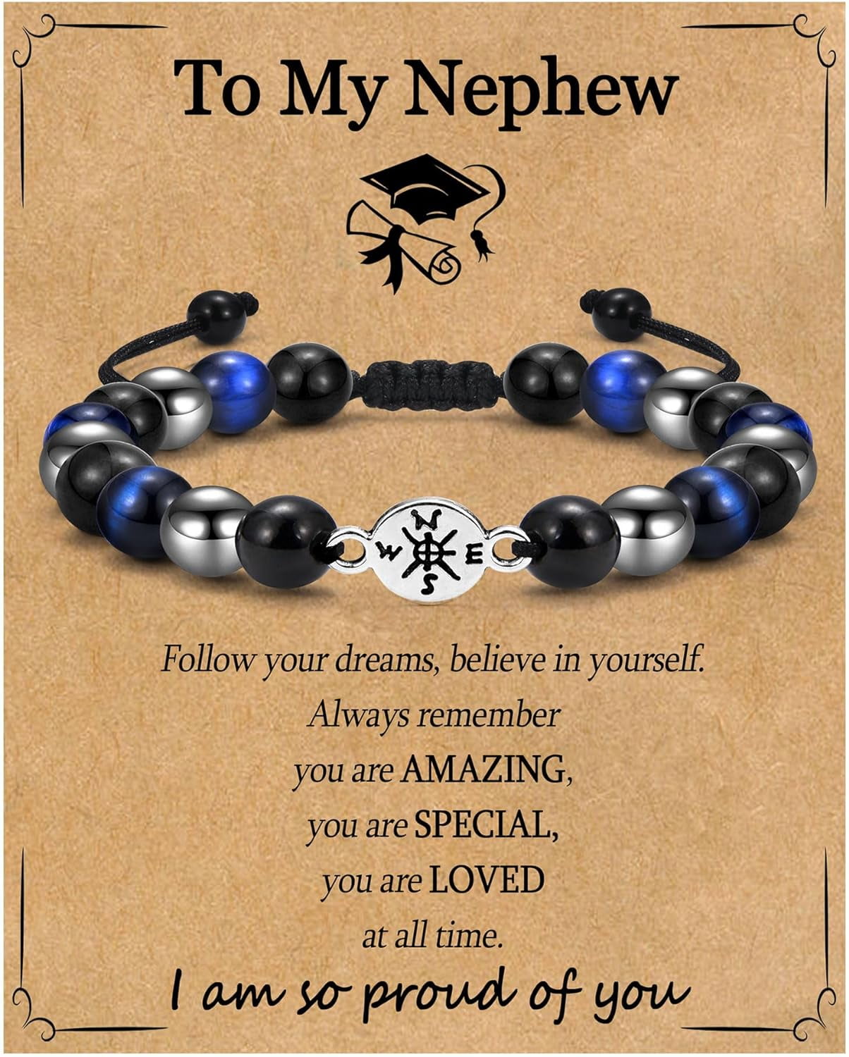 Kiwayo Graduation Bracelet For Class Of 2024 - Stainless Steel Compass Pendant, Inspirational Gift For Grads - View #4