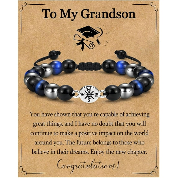 Graduation Gift for Him - Class of 2024 College Masters High School Graduate Inspirational Compass Beads Bracelet Graduation Gifts for Boys Men Son Boyfriend Nephew Senior Students