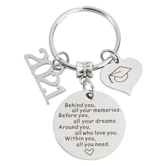 Graduation Gift Keychains Letter Printing Key Holder Heart Pendant Stainless Steel Key Rings Craft Ornaments Graduation Gift