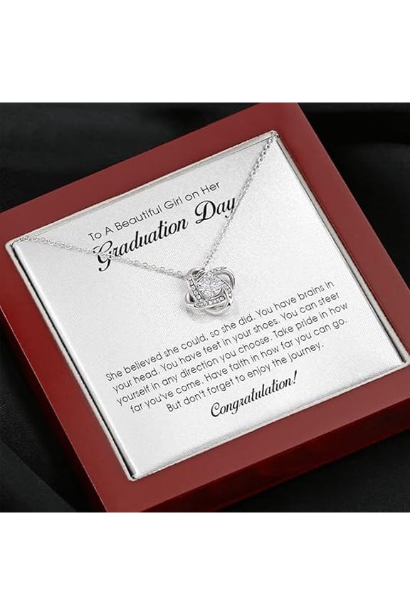 Graduation Gift Love Knot Necklace, Graduation Gift for Her with Message Card and LED Box, College Graduation Gift for Her, High School Senior Graduation Present, Class of 2025