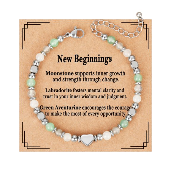 Graduation Gift for Her Natural Healing Crystal Bracelet for Women, Anxiety Relief Triple Protection New Beginnings Good Luck Empath Protection Jewelry Gift for Friends Mom 6.5+2 Inches