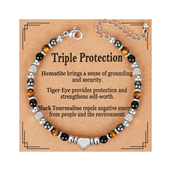 Graduation Gift for Her Natural Healing Crystal Bracelet for Women, Anxiety Relief Triple Protection New Beginnings Good Luck Empath Protection Jewelry Gift for Friends Mom 6.5+2 Inches