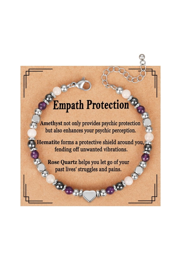 Graduation Gift for Her Natural Healing Crystal Bracelet for Women, Anxiety Relief Triple Protection New Beginnings Good Luck Empath Protection Jewelry Gift for Friends Mom 6.5+2 Inches