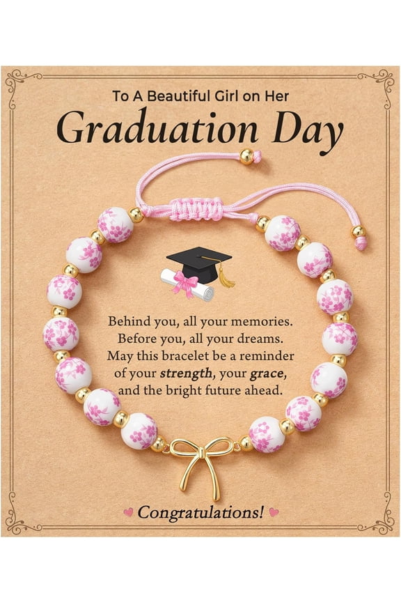 Graduation Gift for Her 2026, Ceramic Bead Bow Bracelet, High School Senior Gift for Daughter Granddaughter